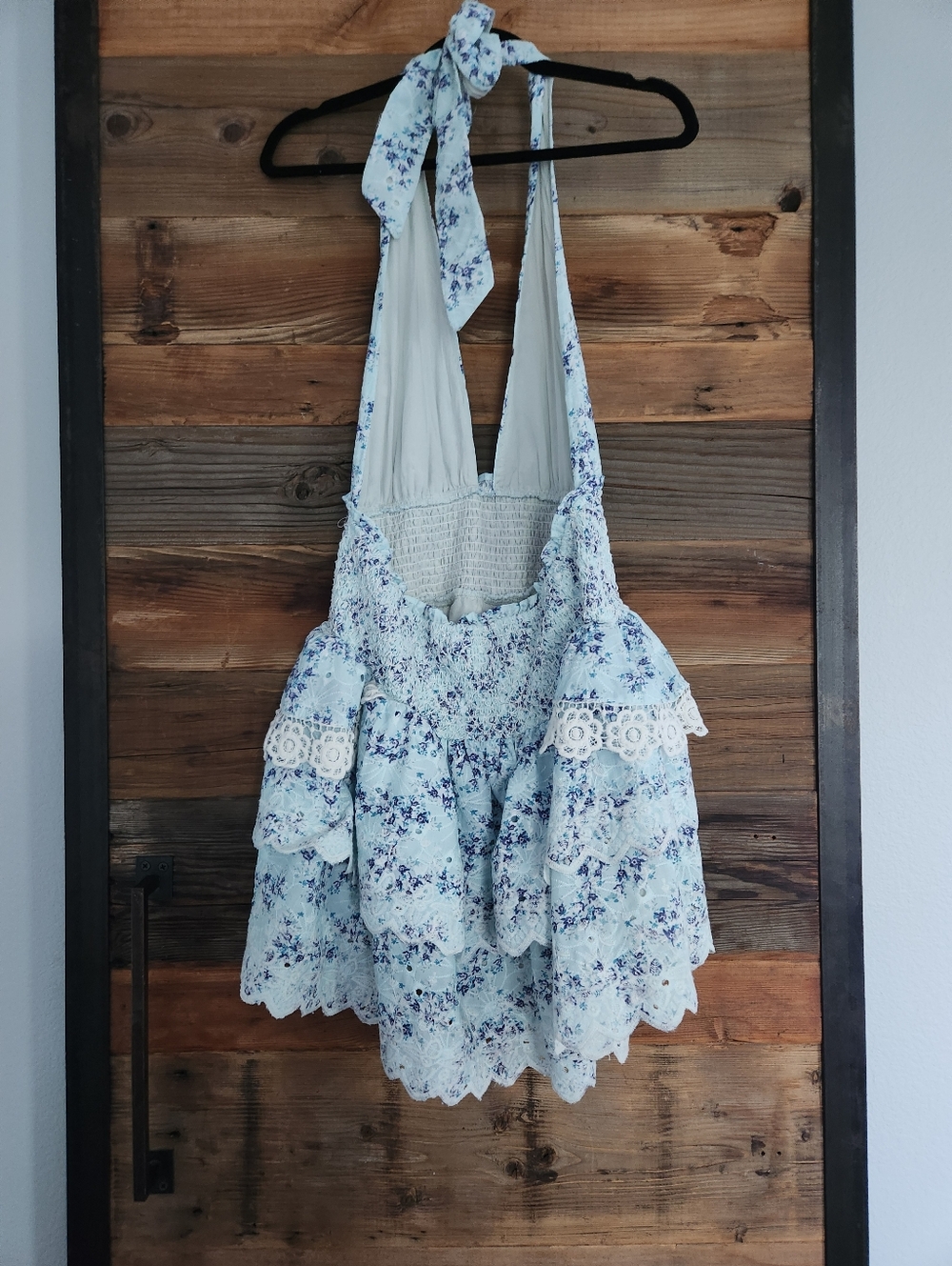 NWT Adorable Light Blue Floral Halter Lace Mini Dress Perfect For Summer!! - Picture 2 of 3